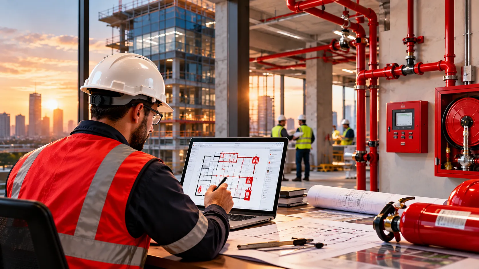 Fire safety professional in a modern building