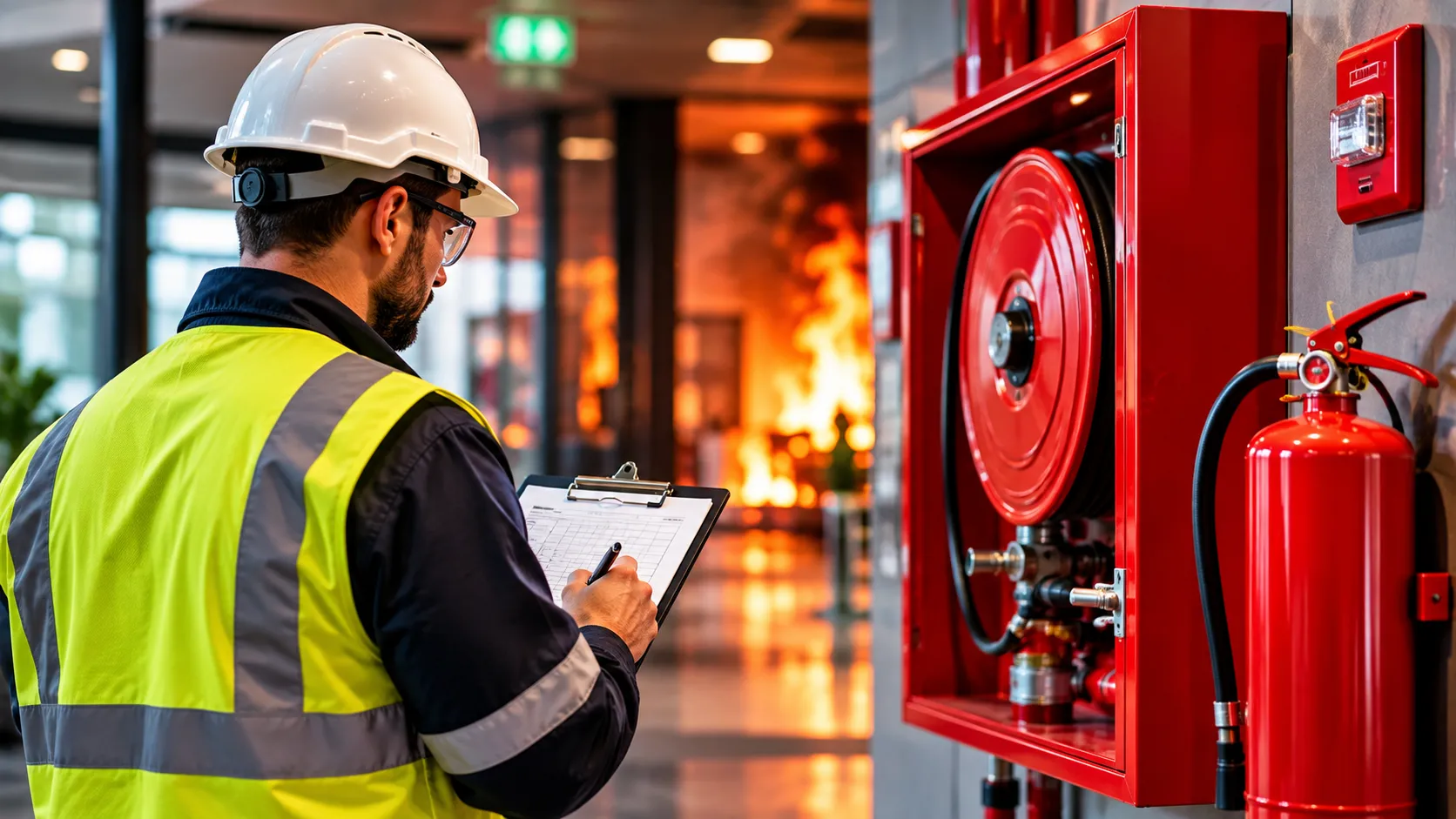 Fire safety professional carrying out an inspection