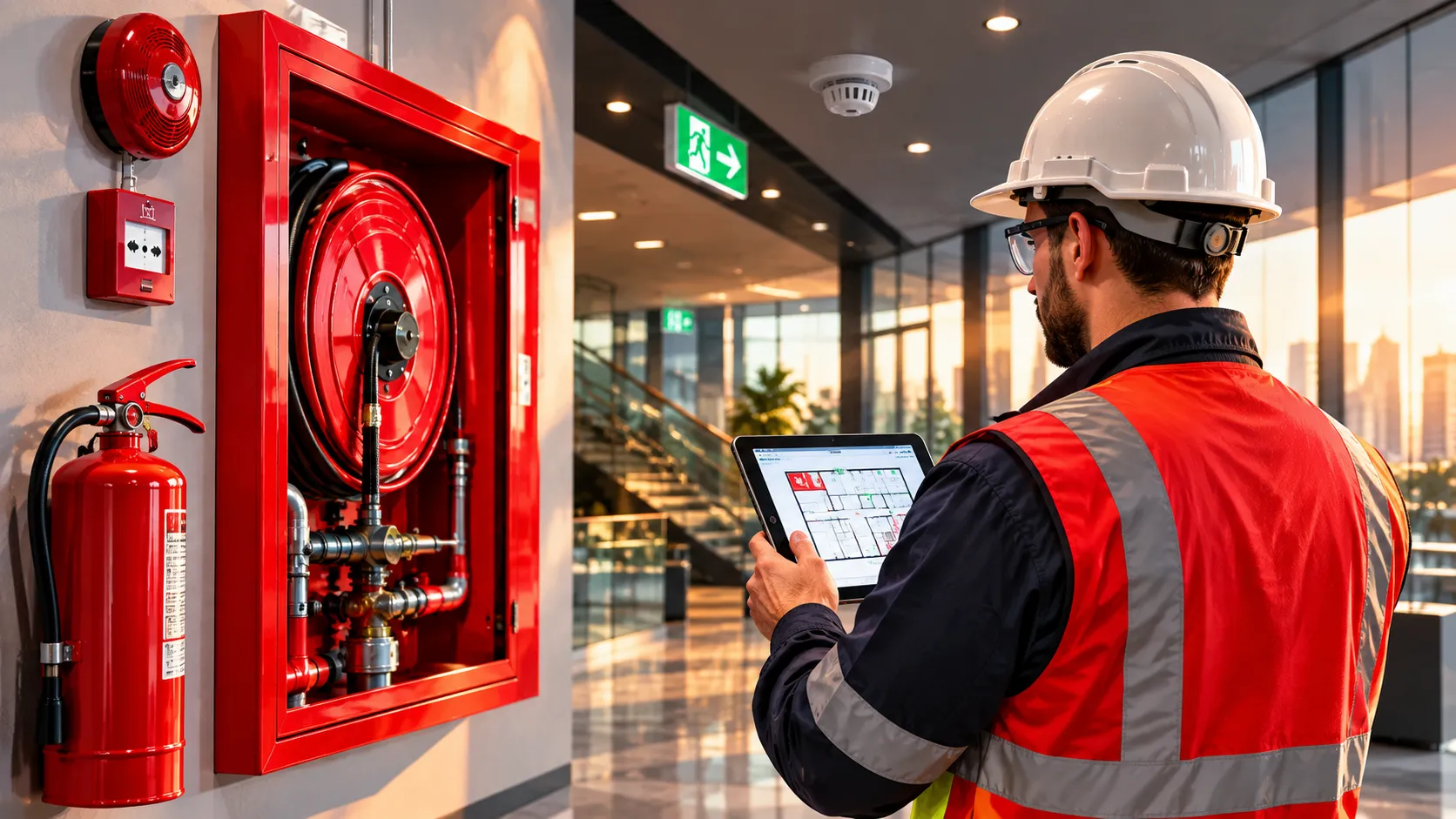 Fire safety professional in a modern building